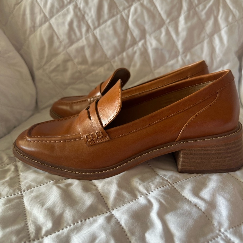 Vince Camuto Women's Tan Leather Penny Loafers - Picture 3 of 4